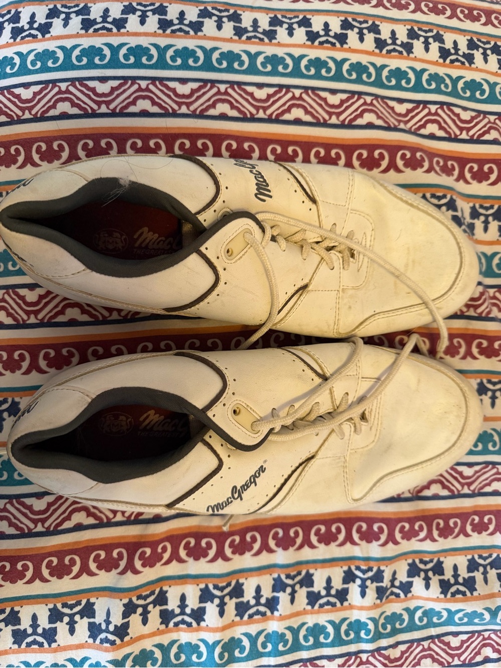 Vintage MacGregor Cream Leather Athletic Gold Cleats with Black Trim